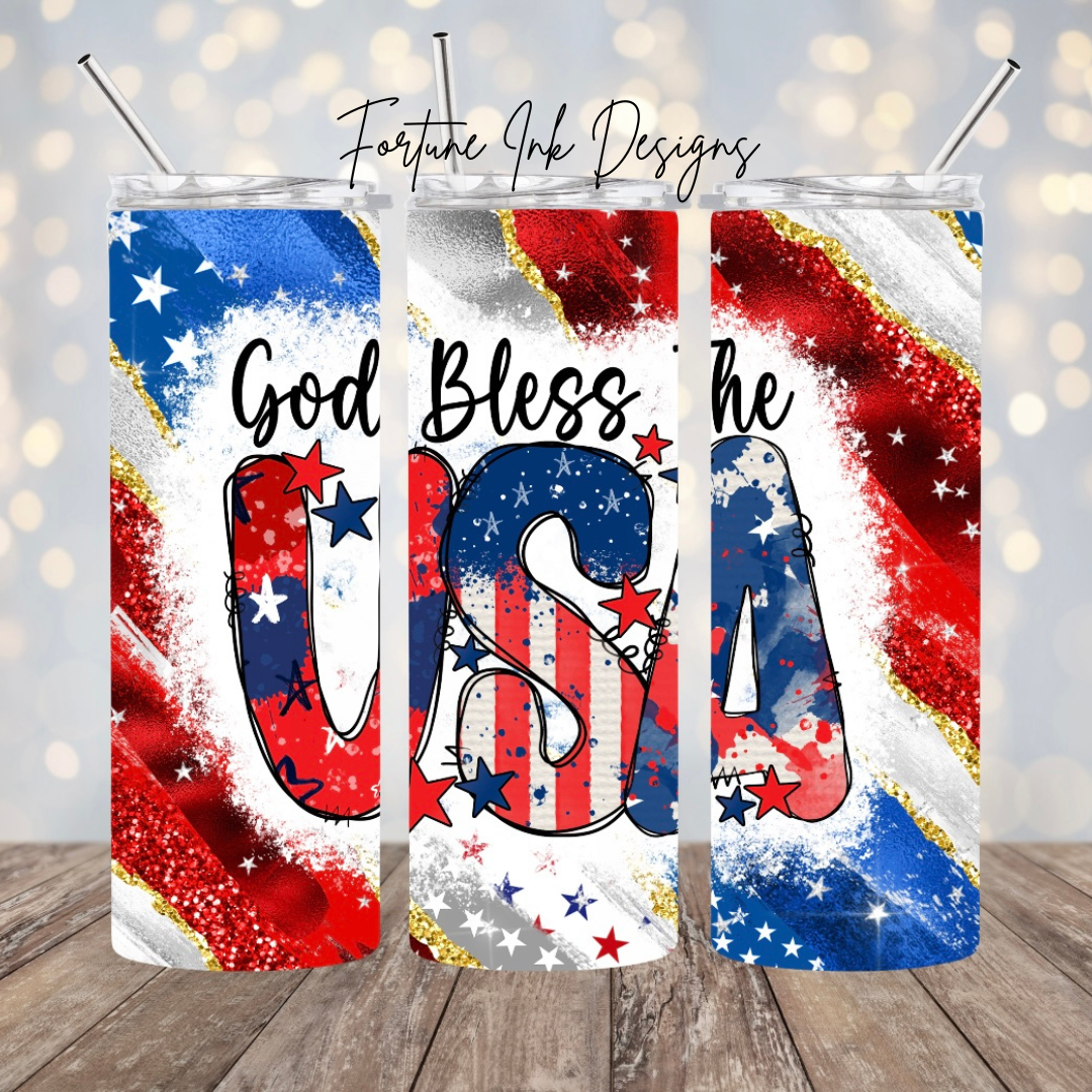 God Bless the USA Glitter 20oz Tumbler