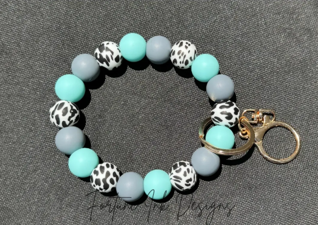 Baby Blue Cow Print Keyring