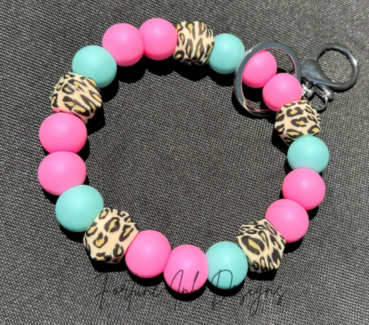 **PRE-ORDER** Bright Pink & Turquoise Cheetah Print Keyring