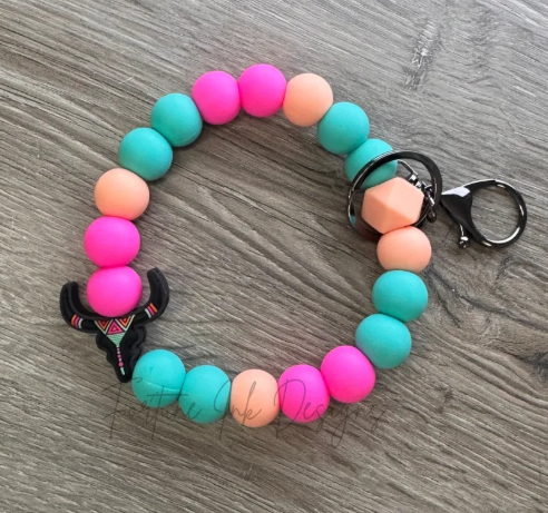 **PRE-ORDER** Neon Aztec Bull Keyring - Black