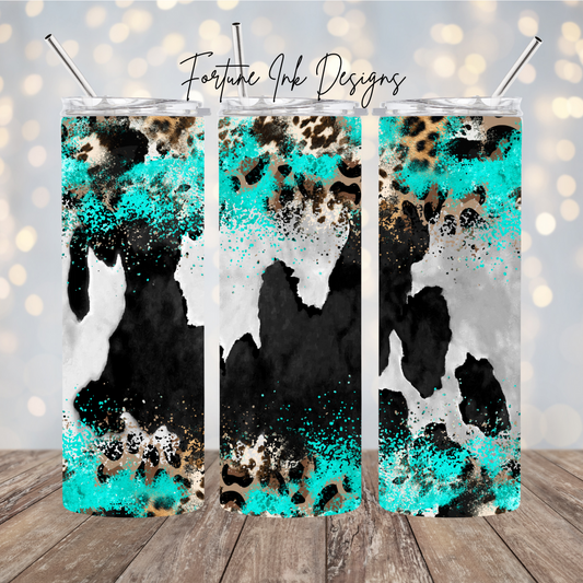 Turquoise Cheetah & Cow Print 20oz Tumbler