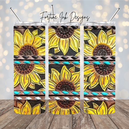 Leather Sunflower 20oz Tumbler