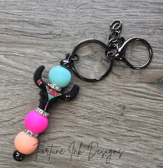 **PRE-ORDER** Neon Aztec Bull Keychain - Black